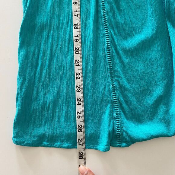Lane Bryant Women's Tunic Teal Sz 14 Flare Sleeve Squared Neck Rayon Blouse Top - Picture 9 of 11